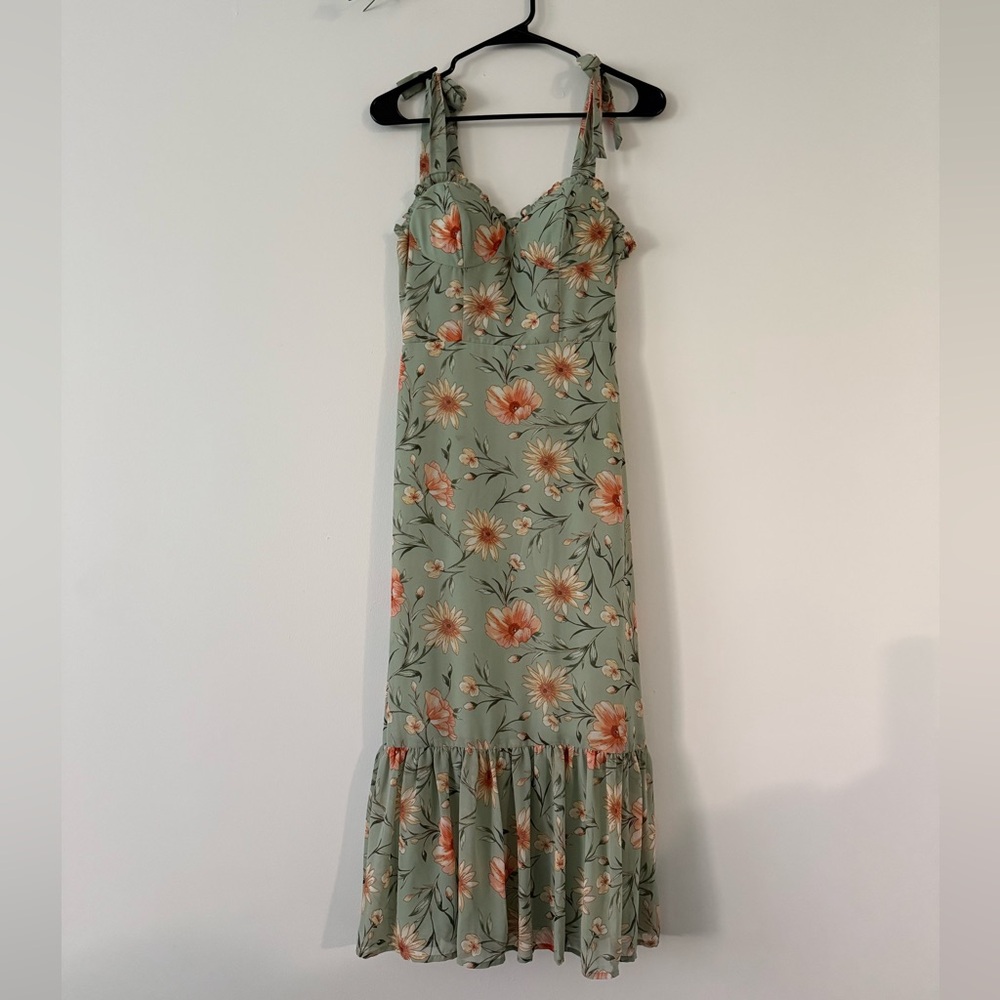 City Studio Sage Green Floral Midi Dress - Size S